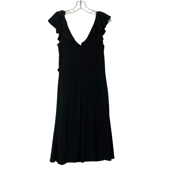 NWT WHBM Black Knit Ruffle V-Neck Side Ruched Dress Womens - Picture 2 of 4